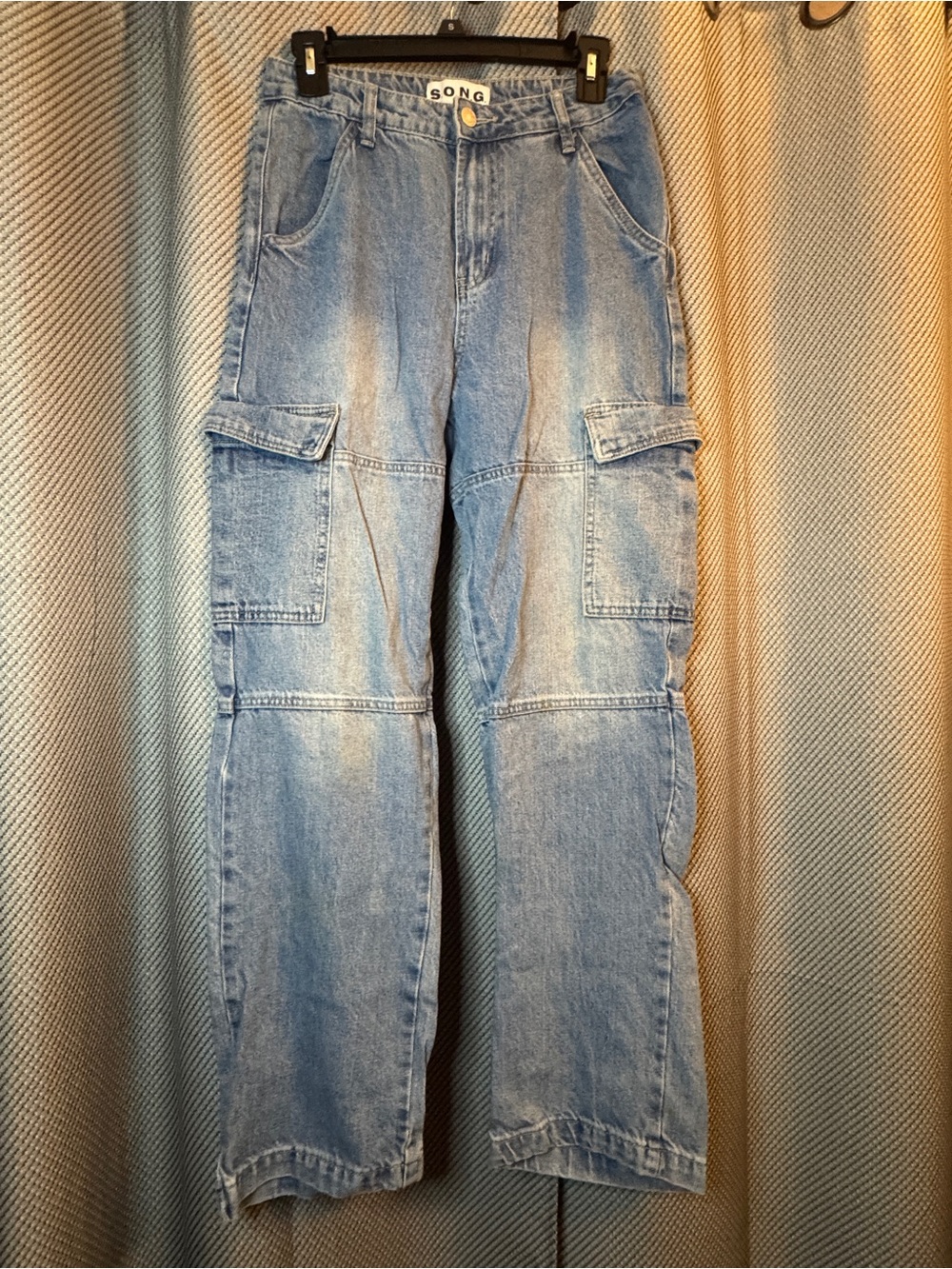 Light Blue Denim Cargo Jeans for Men
